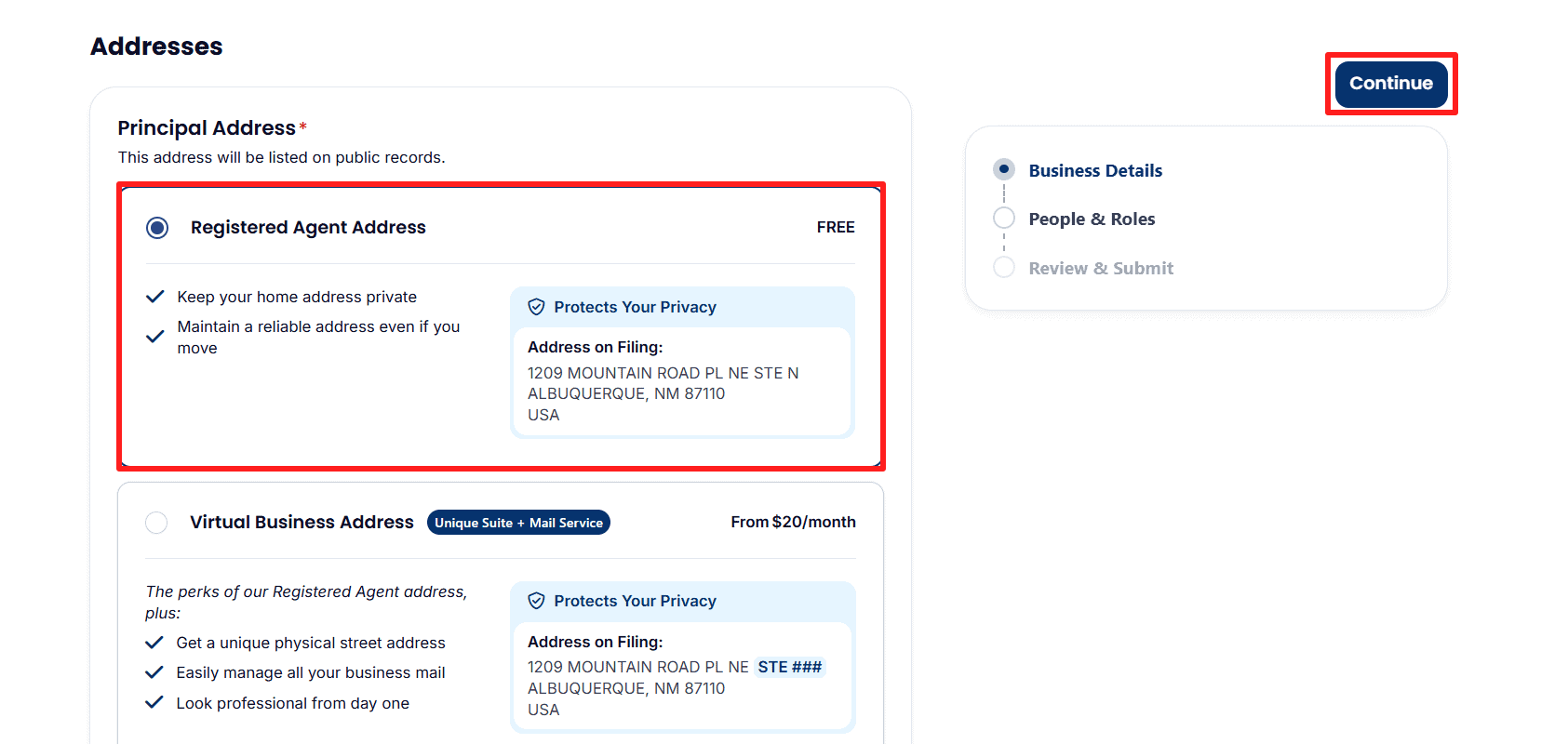 The address of record is shown with the registered agent's address highlighted on Northwest Registered Agent.